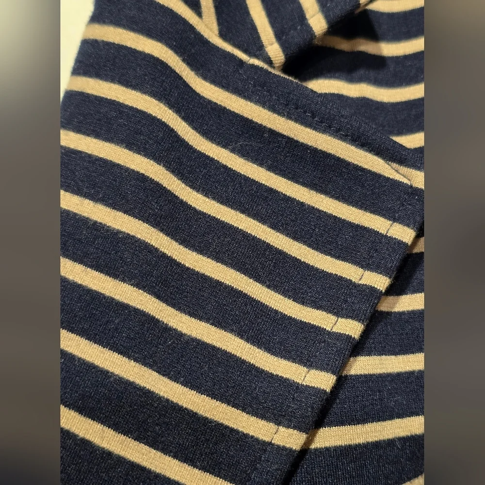 Joan Rivers Tan & Navy Blue Striped Ponte Knit Blazer Jacket - Picture 3 of 10